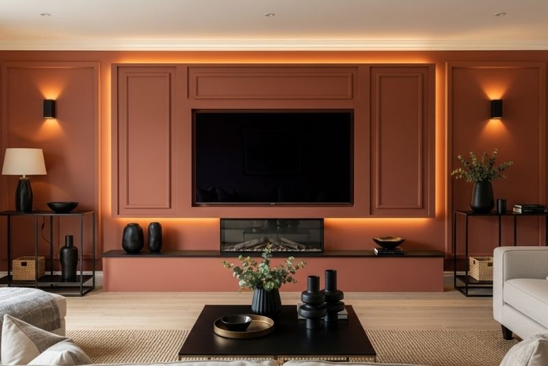 Deep Terracotta and Cream Media Wall Colour Schemes