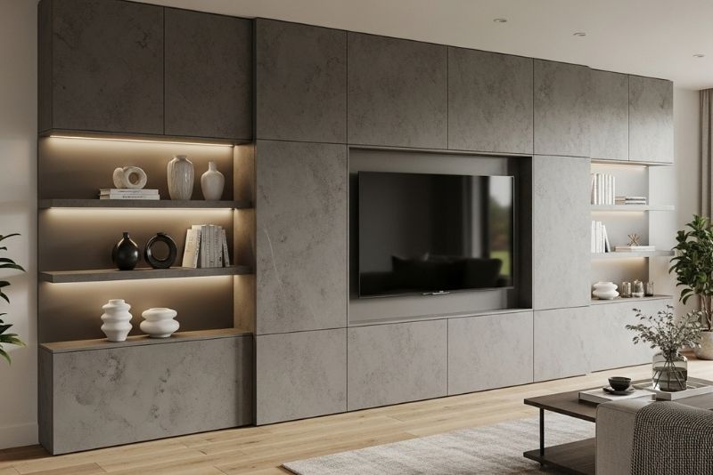 Sandstone and Graphite Media Wall Colour Schemes